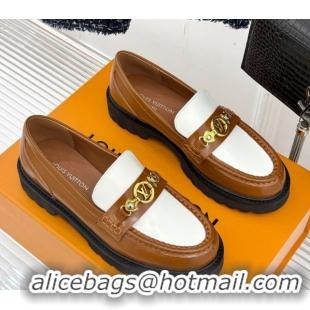 Top Grade Louis Vuitton District Platform Loafers in Leather Brown/White 0222026