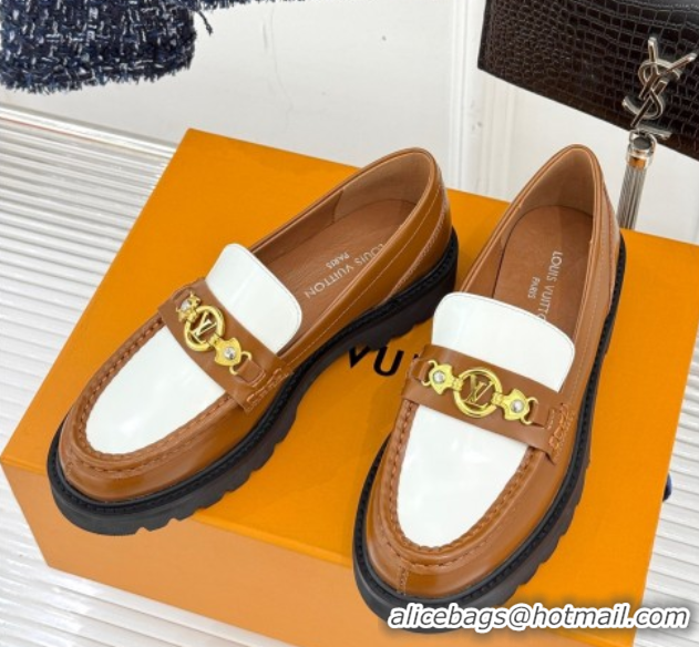 Top Grade Louis Vuitton District Platform Loafers in Leather Brown/White 0222026
