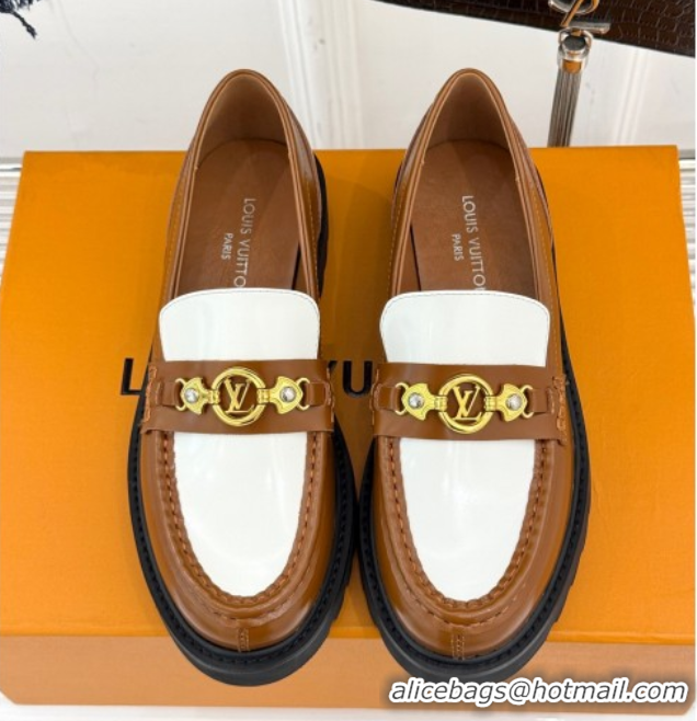 Top Grade Louis Vuitton District Platform Loafers in Leather Brown/White 0222026