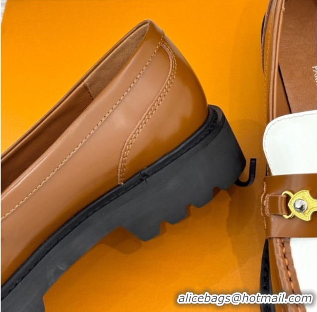 Top Grade Louis Vuitton District Platform Loafers in Leather Brown/White 0222026