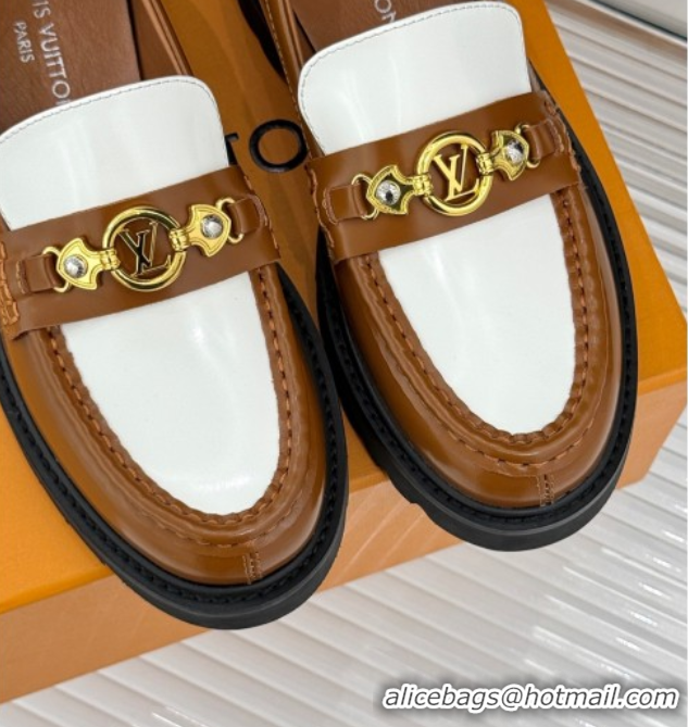 Top Grade Louis Vuitton District Platform Loafers in Leather Brown/White 0222026