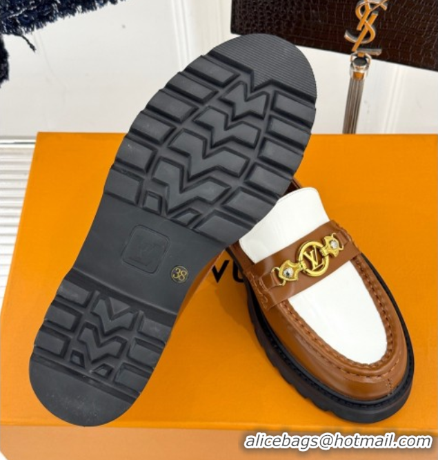 Top Grade Louis Vuitton District Platform Loafers in Leather Brown/White 0222026