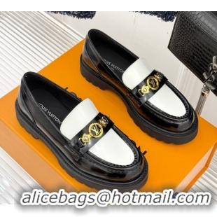 Popular Style Louis Vuitton District Platform Loafers in Leather Black/White 0222027