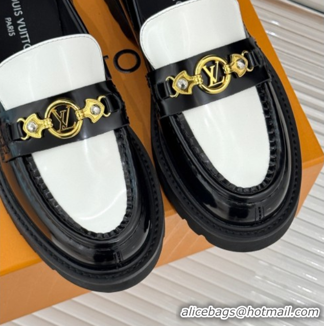 Popular Style Louis Vuitton District Platform Loafers in Leather Black/White 0222027
