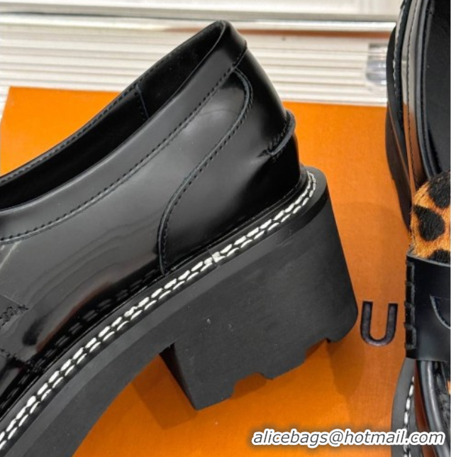 Charming Louis Vuitton LV Beaubourg Platform Loafers 4cm with Coin Charm in Leopard print/Black Leather 0222028