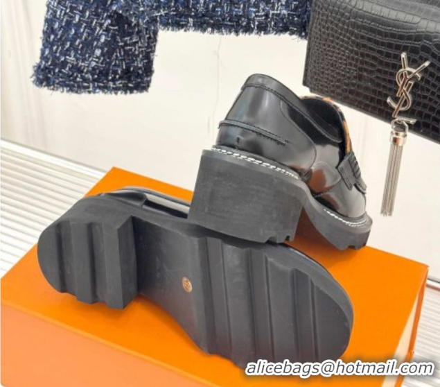 Charming Louis Vuitton LV Beaubourg Platform Loafers 4cm with Coin Charm in Leopard print/Black Leather 0222028