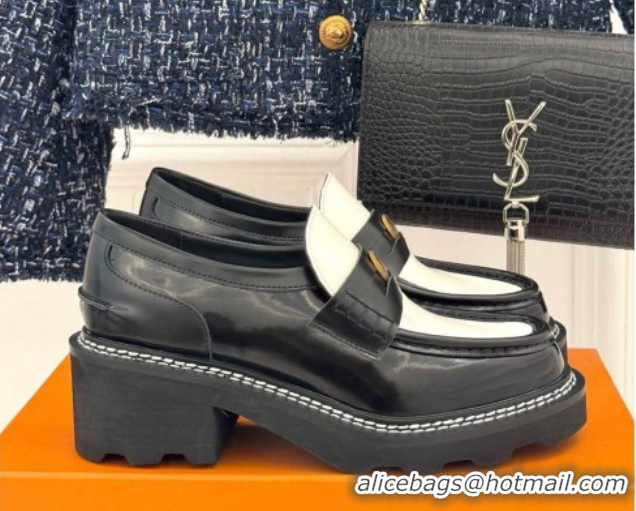 Sophisticated Louis Vuitton LV Beaubourg Platform Loafers 4cm with Coin Charm in Leather Black/White 0222030