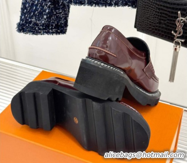 Good Quality Louis Vuitton LV Beaubourg Platform Loafers 4cm with Coin Charm in Calfskin Leather Dark Burgundy 0222031