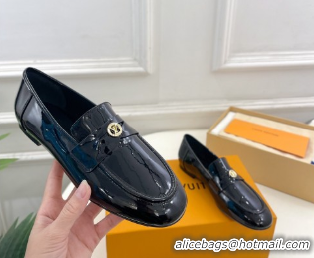 Hot Style Louis Vuitton Soho Flat Loafers in Patent Leather Black 0222036