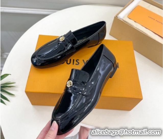 Hot Style Louis Vuitton Soho Flat Loafers in Patent Leather Black 0222036