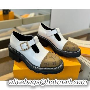 Lowest Price Louis Vuitton Leather and Monogram Canvas Platform Mary Janes Loafers White 0222037