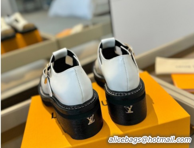 Lowest Price Louis Vuitton Leather and Monogram Canvas Platform Mary Janes Loafers White 0222037