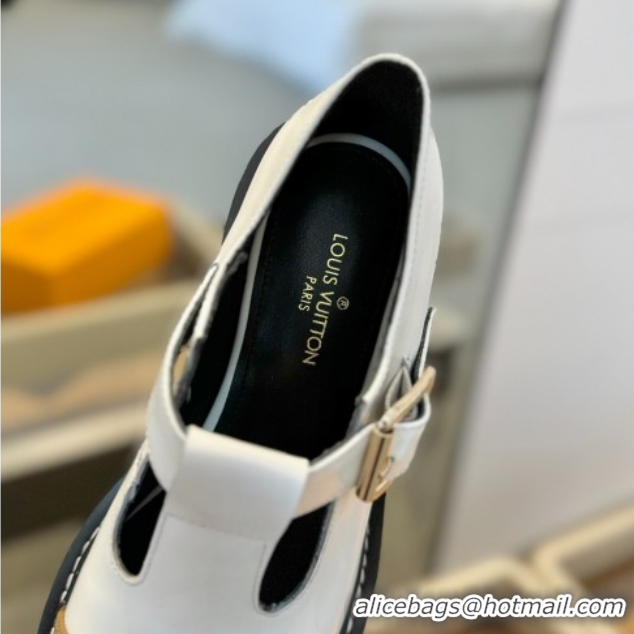 Lowest Price Louis Vuitton Leather and Monogram Canvas Platform Mary Janes Loafers White 0222037