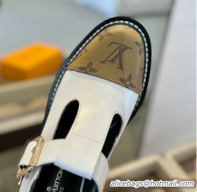 Lowest Price Louis Vuitton Leather and Monogram Canvas Platform Mary Janes Loafers White 0222037