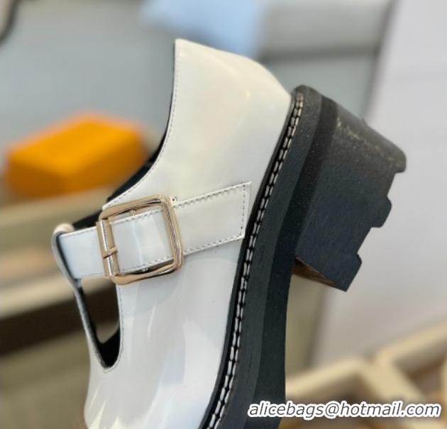 Lowest Price Louis Vuitton Leather and Monogram Canvas Platform Mary Janes Loafers White 0222037