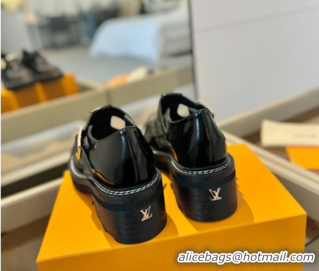 Low Cost Louis Vuitton Leather and Monogram Canvas Platform Mary Janes Loafers Black 0222038