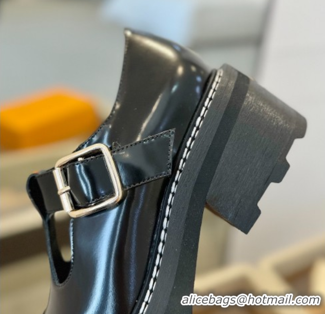 Low Cost Louis Vuitton Leather and Monogram Canvas Platform Mary Janes Loafers Black 0222038