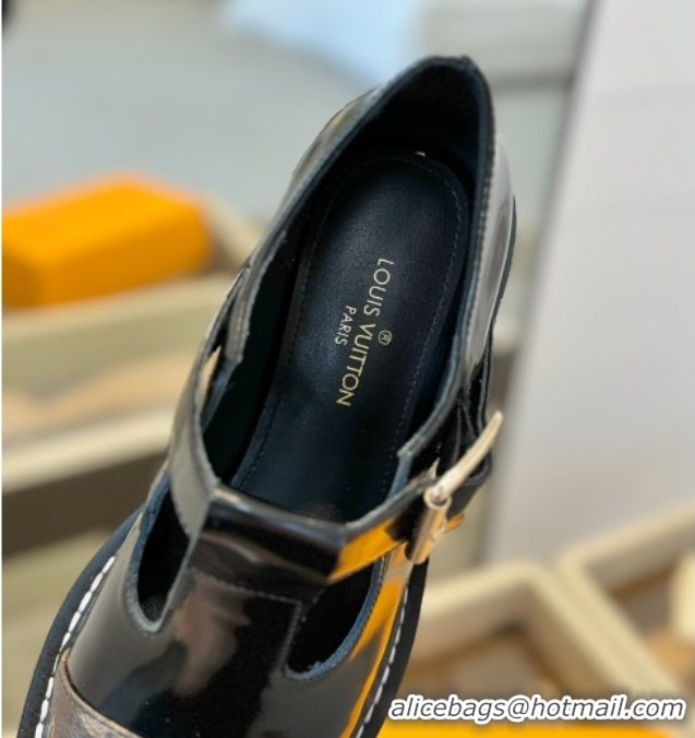 Low Cost Louis Vuitton Leather and Monogram Canvas Platform Mary Janes Loafers Black 0222038
