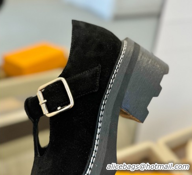 Good Product Louis Vuitton Suede and Monogram Canvas Platform Mary Janes Loafers Black 0222040