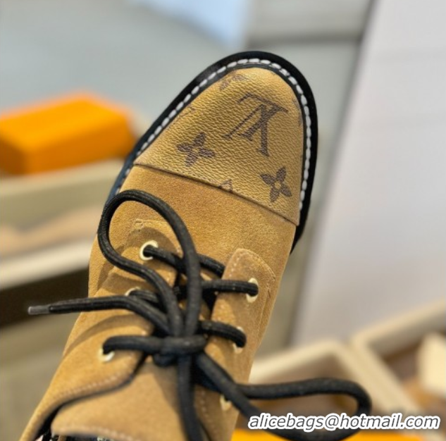 Grade Louis Vuitton Open Back Lace-up Shoes in Suede and Monogram Canvas Brown 0222042