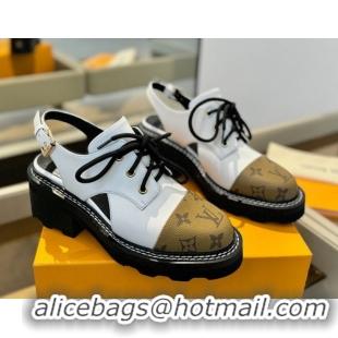 Big Discount Louis Vuitton Open Back Lace-up Shoes in Leather and Monogram Canvas White 0222046