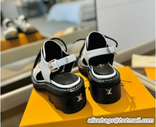 Big Discount Louis Vuitton Open Back Lace-up Shoes in Leather and Monogram Canvas White 0222046