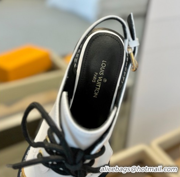 Big Discount Louis Vuitton Open Back Lace-up Shoes in Leather and Monogram Canvas White 0222046