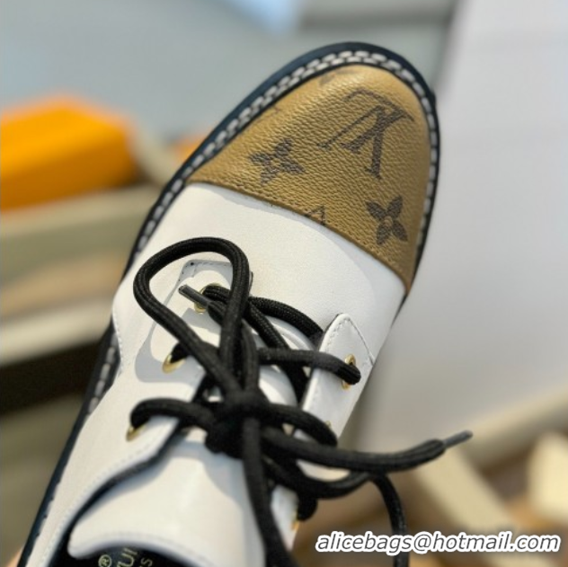 Big Discount Louis Vuitton Open Back Lace-up Shoes in Leather and Monogram Canvas White 0222046
