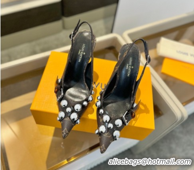 Trendy Design Louis Vuitton Monogram Canvas Slingback Pumps 9.5cm with Studs 0222047