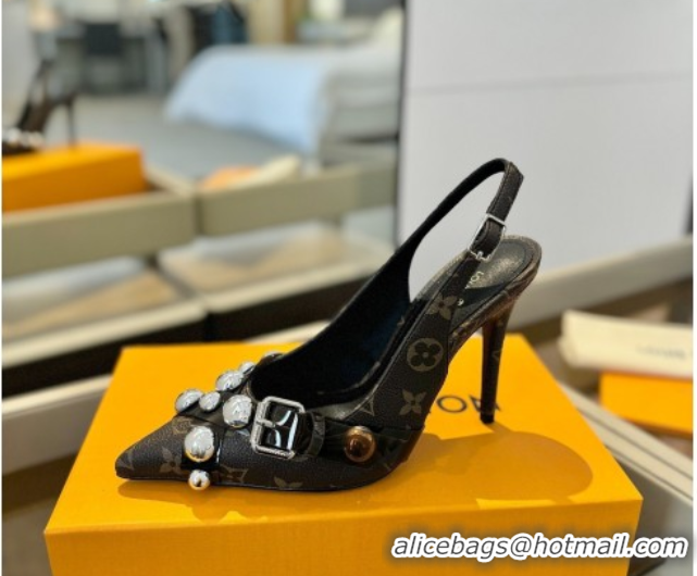 Trendy Design Louis Vuitton Monogram Canvas Slingback Pumps 9.5cm with Studs 0222047