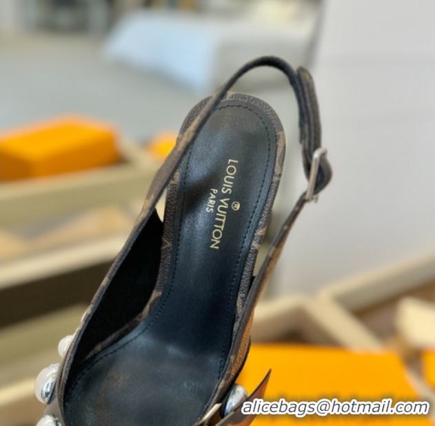 Trendy Design Louis Vuitton Monogram Canvas Slingback Pumps 9.5cm with Studs 0222047