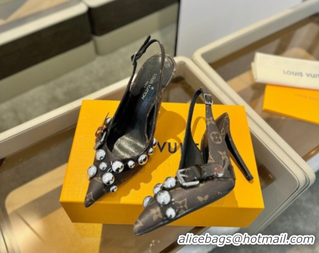 Trendy Design Louis Vuitton Monogram Canvas Slingback Pumps 9.5cm with Studs 0222047