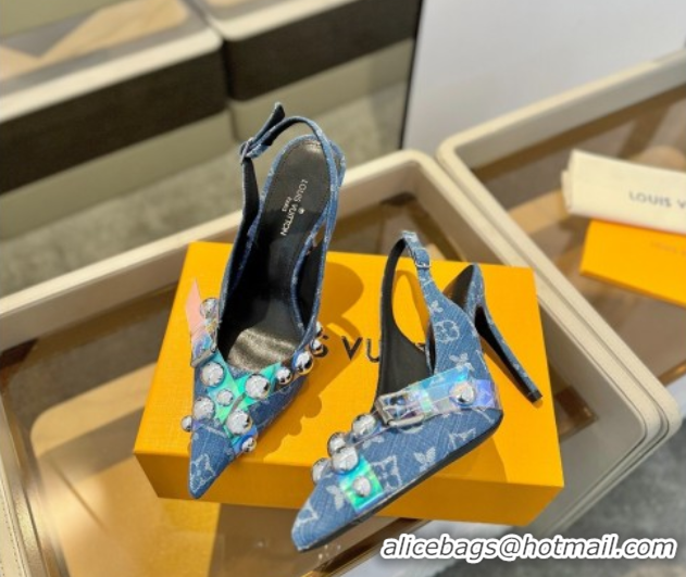 Sumptuous Louis Vuitton Monogram Denim Slingback Pumps 9.5cm with Studs Blue 0222048