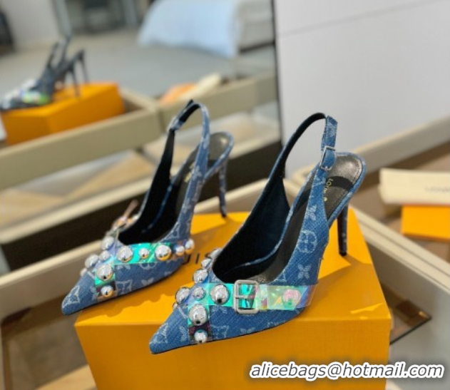 Sumptuous Louis Vuitton Monogram Denim Slingback Pumps 9.5cm with Studs Blue 0222048