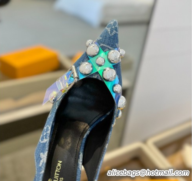 Sumptuous Louis Vuitton Monogram Denim Slingback Pumps 9.5cm with Studs Blue 0222048