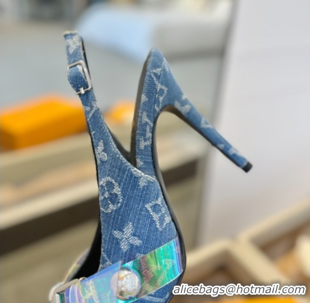Sumptuous Louis Vuitton Monogram Denim Slingback Pumps 9.5cm with Studs Blue 0222048
