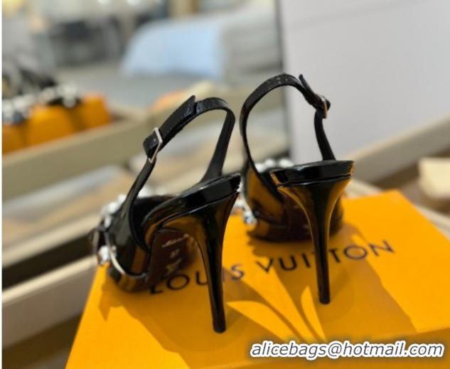 Good Quality Louis Vuitton Calfskin Slingback Pumps 9.5cm with Studs Black 0222050