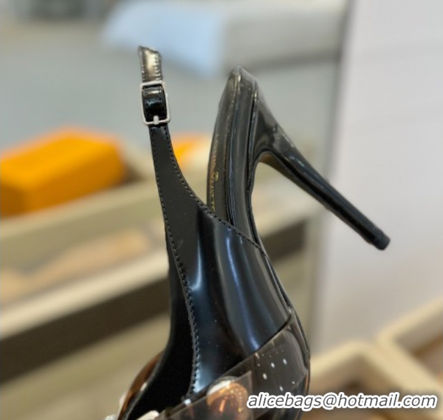 Good Quality Louis Vuitton Calfskin Slingback Pumps 9.5cm with Studs Black 0222050