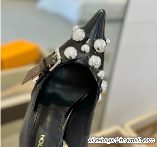Good Quality Louis Vuitton Calfskin Slingback Pumps 9.5cm with Studs Black 0222050