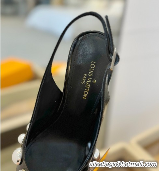 Good Quality Louis Vuitton Calfskin Slingback Pumps 9.5cm with Studs Black 0222050