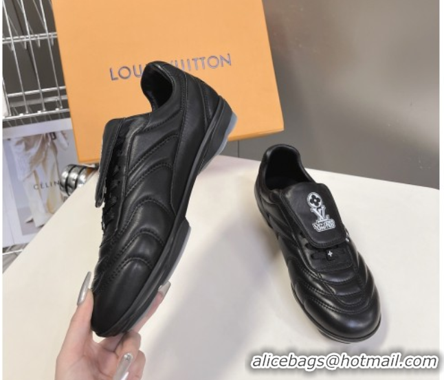 Pretty Style Louis Vuitton LV Footprint Soccer Sneakers in Calf Leather Black 0222052
