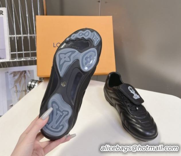 Pretty Style Louis Vuitton LV Footprint Soccer Sneakers in Calf Leather Black 0222052