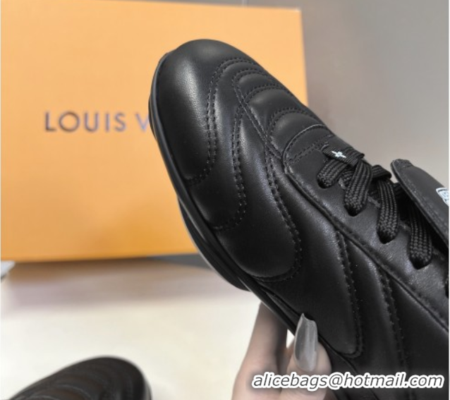Pretty Style Louis Vuitton LV Footprint Soccer Sneakers in Calf Leather Black 0222052