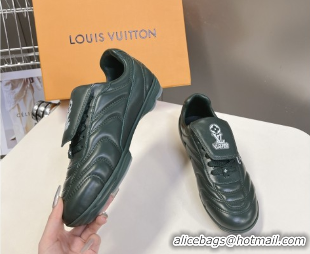 Grade Quality Louis Vuitton LV Footprint Soccer Sneakers in Calf Leather Green 0222053