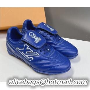 Luxurious Louis Vuitton LV Footprint Soccer Sneakers in Calf Leather Blue 0222054