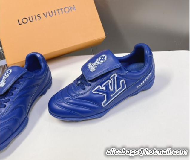Luxurious Louis Vuitton LV Footprint Soccer Sneakers in Calf Leather Blue 0222054