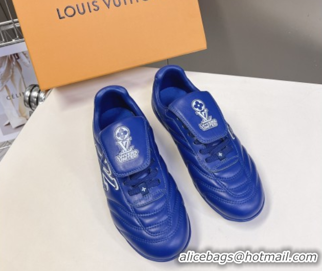 Luxurious Louis Vuitton LV Footprint Soccer Sneakers in Calf Leather Blue 0222054
