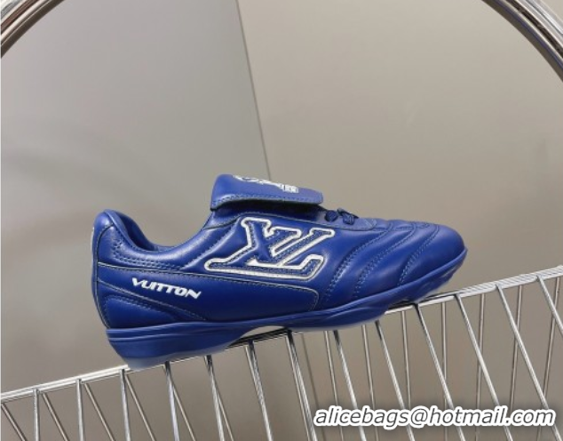 Luxurious Louis Vuitton LV Footprint Soccer Sneakers in Calf Leather Blue 0222054