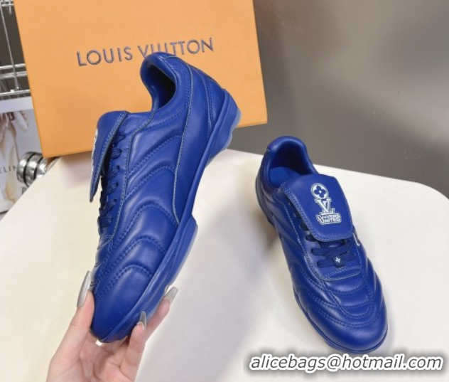 Luxurious Louis Vuitton LV Footprint Soccer Sneakers in Calf Leather Blue 0222054