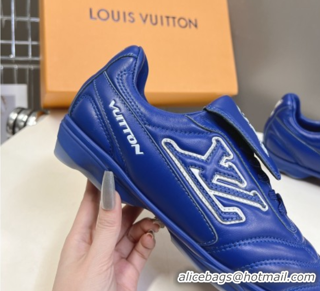 Luxurious Louis Vuitton LV Footprint Soccer Sneakers in Calf Leather Blue 0222054